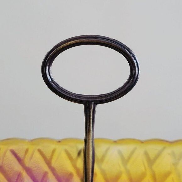 Unique Mismatched 2-Tiered Dessert Stand, Floral & Iridescent Orange Glass - Picture 14 of 16